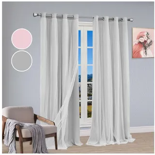 Rosnek Gardine Doppellagige Verdunklungsvorhänge mit Voile, für Kinderzimmer (1 St), abdunkelnd, Ösenvorhang, 2er Set, Prinzessinnen-Mädchen-Vorhänge grau 132 cm x 213 cm