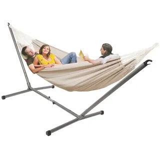 Amazonas Hängematte mit Gestell (Spring Set sand, XXL Hängematte, bis 2-3 Personen) beige