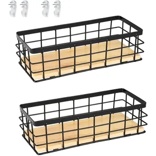 Ruikcoll Drahtkorb, Obstkorb, Metallkorb Schwarz, Dekokörbe, Haushal | Wandkorb Metall, Badezimmer Aufbewahrungskorb, Korb Metall für Obst, Snacks, Küche, Speisekammer, 25x10x7.5cm (2 Stück)