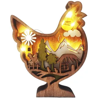 ACAREY Osterdeko Holz Tier Deko Figuren mit LED für Tischdeko, Frühlingsdeko Beleuchtung Holz, Osterhasen Holzdeko Kaninchen Vogel Huhn Figuren für Osterdekor, Baumdeko, Heimdeko, Partydeko (Huhn)