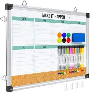 Kalender, beidseitig, magnetisch – Wochenplaner – Whiteboard – Korkwand – 17"x13" – Aluminiumrahmen – Langlebig
