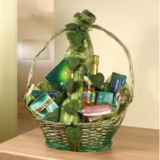 Präsentkorb grün / gold groß, aus Weide, Geschenkkorb leer, Henkelkorb, Weidenkorb - Grün