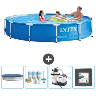 Intex-Schwimmbecken mit rundem Rahmen – 366 x 76 cm – Blau – im Lieferumfang enthalten Abdeckung - Wartungspaket - Filterpumpe für Schwimmba...