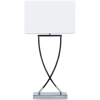 Beliani Tischlampe Weiß Eisen Tischleuchte im Skandinavischen Stil | Metall, 1 Leuchtmittel, E27 Fassung, IP 20, Kabellänge 175 cm, Verchromt, 100% Tetron Baumwolle, 32 x 20 x 63 cm
