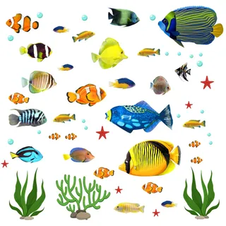 milaosk 2 Stück Wandtattoo Tropischer Fisch Wandsticker Unter dem Meer Wandaufkleber Wandtattoo Cartoon Fisch Wandsticker Wasserdicht für Badezimmer Kinderzimmer Wanddeko