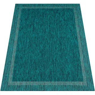 Teppich PACO HOME "Roma 272" Teppiche Gr. B/L: 300 cm x 400 cm, 4 mm, 1 St., blau (türkis) Esszimmerteppiche Flachgewebe, meliert, mit dezenter Bordüre, In- und Outdoor geeignet