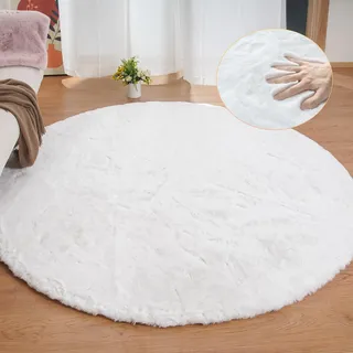 ORINOVA Teppich Rund Weiß 240 cm Flauschig Schlafzimmer Wohnzimmer Runder Kunstfell Teppich Weich Waschbar Gegend Fellteppich Groß