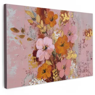 LEINWANDBILD Malerei - Blumen - Rustikal - Rosa Deko Schlafzimmer 30x20 cm