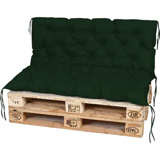 TexDeko® Garden Palettenauflage 120x60cm mit Rückenlehne wasserabweisend UV - beständig Premium Sitzkissen gesteppt für Europaletten Palettenkissen Palettenpolster (Dunkelgrün)