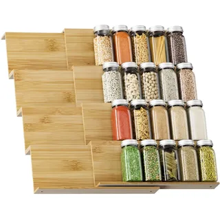 Exabang 8er-Set Gewürzregal Schublade, Gewürz Organizer Schublade Ordnungssystem von 30cm bis 60cm Ausziehbar, Spice Rack Gewürzregale für Küchen, Schrank, Arbeitsfläche (Natur)
