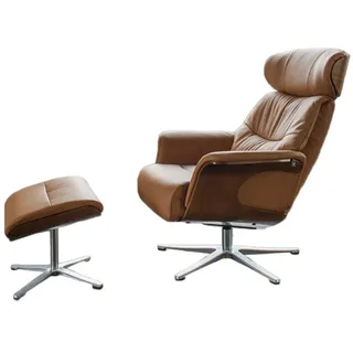 KAWOLA Relaxsessel TOSAR Leder 83 x 110 x 83 cm Braun mit Hocker