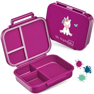 My Vesperbox – MINI BIA - Bento Box Kinder – NEUES MODEL – kompakter und leichter - Auslaufsicher & BPA Frei - Lunchbox – Brotdose - für Kindergarten und Schule (Lila - Einhorn sitzend)