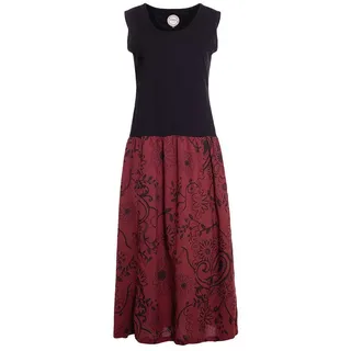 Vishes Maxikleid Damen Wadenlang Baumwolle Casual Bedruckt Verstellbares Kleid Alternative Mode, Boho, Hippie, Ethno, Festival rot 36