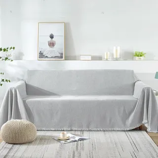 VanderHOME Hochwertige Wohndecke Sofa überwurfdecke Einfarbig Dekorativen Couch Überwurf für Sofa Groß Vielseitig Sofaüberwurf ist Die Erste Wahl für Familie Reisen und Büro 180 * 230cm Hellgrau