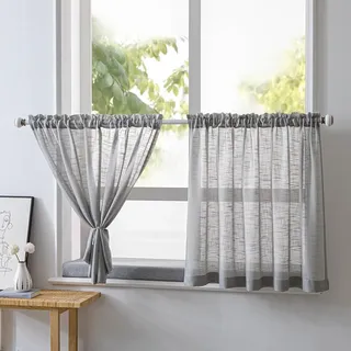 NSXIN Leinen Scheibengardinen Halbtransparent Bistrogardine Gardinen Weiß Fenstervorhang Küche Vorhänge Fensterschal für Kleine Fenster Küche Wohnzimmer Landhaus (Beige, B 60 x H 45 cm)