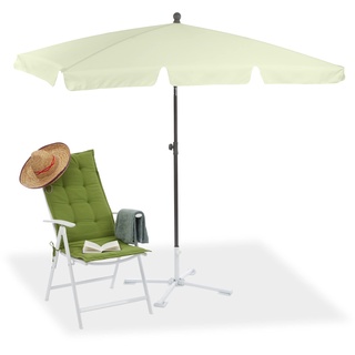 Relaxdays Sonnenschirm rechteckig, 200 x 120 cm Strandschirm, höhenverstellbarer Gartenschirm mit Kippfunktion, hellgelb