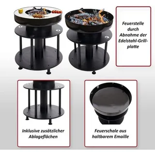 Famanu Feuerschale mit Grillplatte und Ablageflächen - Ø 56 cm - Schwarz