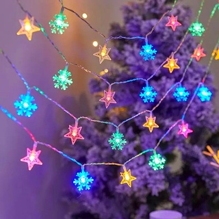 LED Stern Schneeflocke Lichterkette Batteriebetrieben Innen Home Party Weihnachten Hochzeit Deko, Bunt, 3m