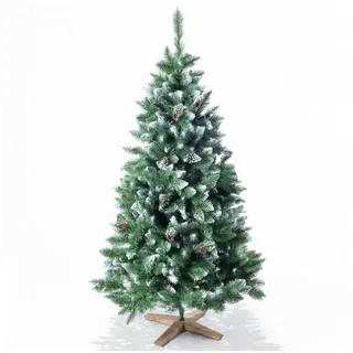 Onbest Künstlicher Weihnachtsbaum PREMIUM mit Schnee Effekt Deko Grün PVC, Künstlicher Weihnachtsbaum, massiver Holzständer, Werkzeugloser Aufbau, Tannebaum Weihnachten grün 220 cm