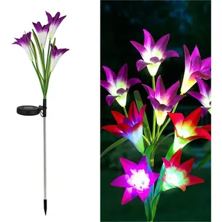 2er-set Solar-gartenleuchten, Led-lilienleuchte, Farbwechselnde Solarlampe, Große Blüten Und Solarpaneele, Gartendekoration Für Terrasse, Weg, Weihnachten - Crezuo