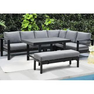 GLP Gartenlounge-Set Ecklounge Gartenmöbel 6-8 Personen, Outdoor-Aluminium-Eckgarnitur, 5-TLG., 3 Ecksofas, 1 Gartenbank, 1 Esstisch, 951908