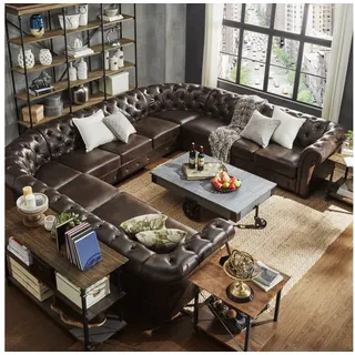 Xlmoebel Wohnlandschaft Chesterfield Ledersofa in U-Form mit eleganter Polsterung, Wohnlandschaft, Hergestellt in Europa braun