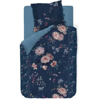 Pip Studio Bettwäsche Tokyo Bouquet Dunkelblau Blumen Blüten Zweige Gepunktet Perkal Wendeoptik, Größe:Zusatzkissenbezug 40x80 cm