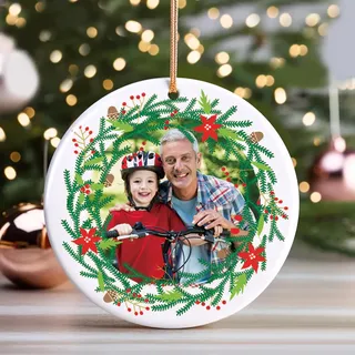 HOBULL Personalisierte Weihnachtskugeln mit Foto, Christbaumkugel Anhänger Personalisiert Keramik Weihnachtskugel Bild, Weihnachtsbaumschmuck Geschenke für Mama, Papa, Haustiere, Kinder, Freunde