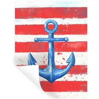 MuchoWow Wandsticker Anker - Farbspritzer - Rot - Blau (1 St), Wanddeko, Aufkleber, Wandtattoo, 90x120 cm 90 cm x 120 cm x 0.1 cm