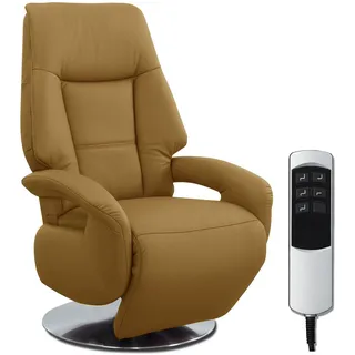 Cavadore Ledersessel Edinburgh / Fernsehsessel mit elektrisch verstellbarer Relaxfunktion / 2 E-Motoren / 74 x 114 x 77 / Echtleder: gelb