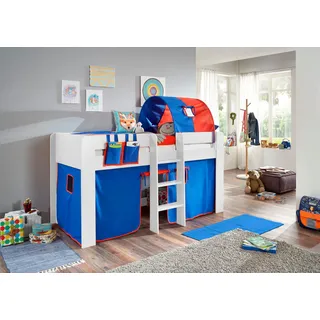 RELITA Hochbett Andi 90 x 200 cm Buche dekor weiß blau rot