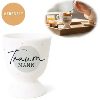LS-LebenStil Eierbecher Eibecher Echt-Gold Spruch "Traummann" Gute Laune Eierhalter, (Exklusiver edler Eihalter, perfekte Deko am Frühstückstisch, 1-tlg., für das perfekte Frühstücksei, Geschenk zur Hochzeit, Verlobung), Muttertag, Vatertag, Ostern, Weihnachten weiß