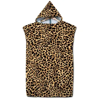 Highdi Surf Poncho Mikrofaser, Leopard Muster Badeponcho Strand Damen Herren Handtuch mit Kapuze Erwachsene Umziehhilfe Strand Poncho Schnelltrocknend Surfer Handtuch (Leopard Muster,75x110cm)