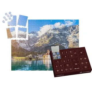 puzzleYOU: Puzzle-Adventskalender | „Malerische Berglandschaft am Königssee in Bayern, Deutschland“ – aus der Puzzle-Kollektion Natur, Deutschland, Flüsse & Seen, Deutsche Alpen