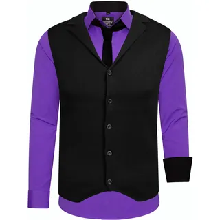 Langarmhemd RUSTY NEAL, Herren, Gr. 4XL, EURO-Größen, lila, 60% Baumwolle, 37% Polyester, 3% Elasthan, mehrfarbig, casual, ohne Ausschnitt, Langarm, Hemden, bestehend aus Hemd, Weste und Krawatte