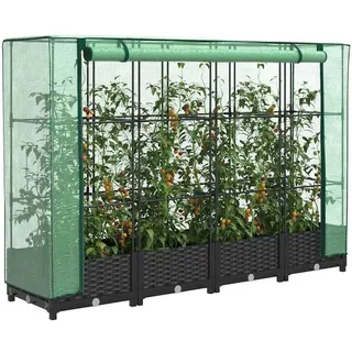 vidaXL Hochbeet mit Gewächshaus-Aufsatz Rattan-Optik Schwarz 160 x 123 x 40 cm