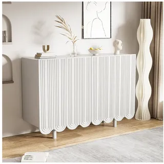 IDEASY Sideboard mit u-förmiger Rillenform, elegante Anrichte, Sideboard schmal (120 x 80,8 x 37,5 cm, Belastbarkeit 60 kg), 4 Türen, gedämpfte Scharniere, großes Stauraumvolumen weiß