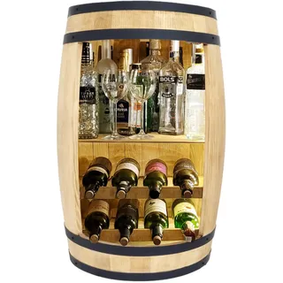 weeco Fass Bar Weinregal aus Holz Tisch 80x50cm LED. Weinfass Stehtisch. Hausbar Regal Alkohol Shrank Flaschenregal Regale Holzfass Theke Fassmöbel Wine Rack Möbel Wohnzimmer Fassbar