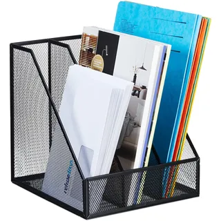 Relaxdays Stehsammler, A4, 3 Fächer, Mesh, HxBxT: 26 x 24 x 26 cm, Büro & Home-Office, Stehordner, Metall, Farbwahl