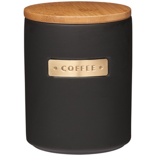 MasterClass Kaffeebehälter, Keramik-Küchenvorratsbehälter mit Messing-Effekt-Etiketten, fasst 1 Liter, 11,1 x 11,1 x 14,5cm, schwarz, 1 Stück