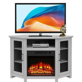 Parrot Uncle TV-Ständer mit elektrischem Kamin, für Fernseher bis zu 55", 114x56x76 cm, Grau