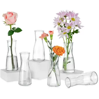 Hewory Kleine Vasen für Tischdeko Hochzeit: 6 Vase Glas Vasen Klein Tischdeko für Hochzeitsdeko - Modern Blumenvase Glas Kleine Glasvasen Flower Vase Schmal für Wohnzimmer Brautparty Wedding Esstisch