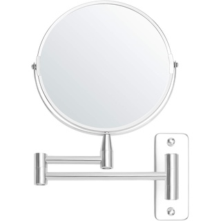 BELLE VOUS Chrom Spiegel Ausziehbar Kosmetikspiegel 360° Drehbar – 5X Vergrößerungsspiegel Wandmontage – 22 x 20,7 cm Wandspiegel Silber Edelstahl, Schminkspiegel Doppelt, Duschspiegel Rasierspiegel