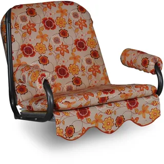 ANGERER Freizeitmöbel GmbH Hollywoodschaukel Auflage 1-Sitzer - passend für viele 1-Sitzer Hollywoodschaukeln - Schaukelauflage Made in Germany (Beige-Rot-Orange geblümt)