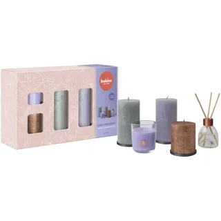 Bolsius Rustik Stumpenkerzen mit Duftstäbchen und Duftkerze - Geschenkset 5 Stück - Funky Freshness - Lavendel - Länge Brenndauer - Enthält Natürliches Pflanzenwachs - Muttertag