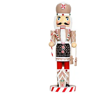 Generisch Nussknacker Figur, 36cm Nussknacker Weihnachten Mit Lebkuchenmann Lebkuchenhaus Und Zuckerstangen, Groß Nußknacker Holz Funktionsfähig Weihnachtsdeko