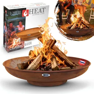 HEAT Outdoor Living Feuerschale 60 cm Ø Rost - BBQ Feuerschalen für den Garten - Feuerstelle Outdoor & Feuertonne - Feuerkorb für den Garten - Feuerschale Klein aus Stahl - 60x60x16cm