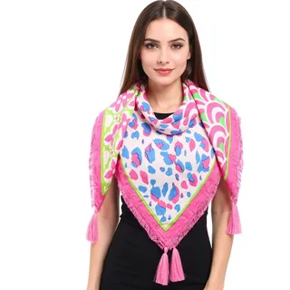 ZWILLINGSHERZ Vierecks-Tuch mit Animal-Print und Blumen Mode-Tuch 3016Q-0609-22 Pink/Blau/Grün - One-Size