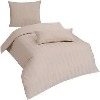 Traumschlaf Uni Streifen Mako-Satin beige 200 x 200 cm + 2 x 40 x 80 cm