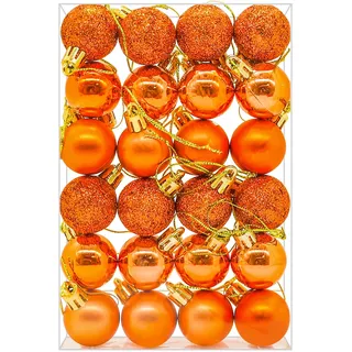 24 Stücke 30mm Weihnachtskugeln Mini Christbaumschmuck Kugeln Mini Hängende Kugeln für Weihnachtsbaum Halloween Thanksgiving Party Dekorationen Orange
